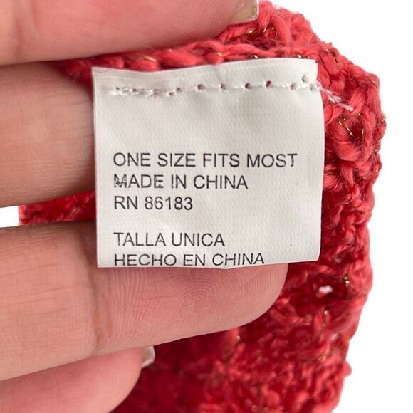 Women’s Red Gold Speckled Open Knit Crochet Ribbed Beanie Beret Hat One Size - Picture 8 of 10